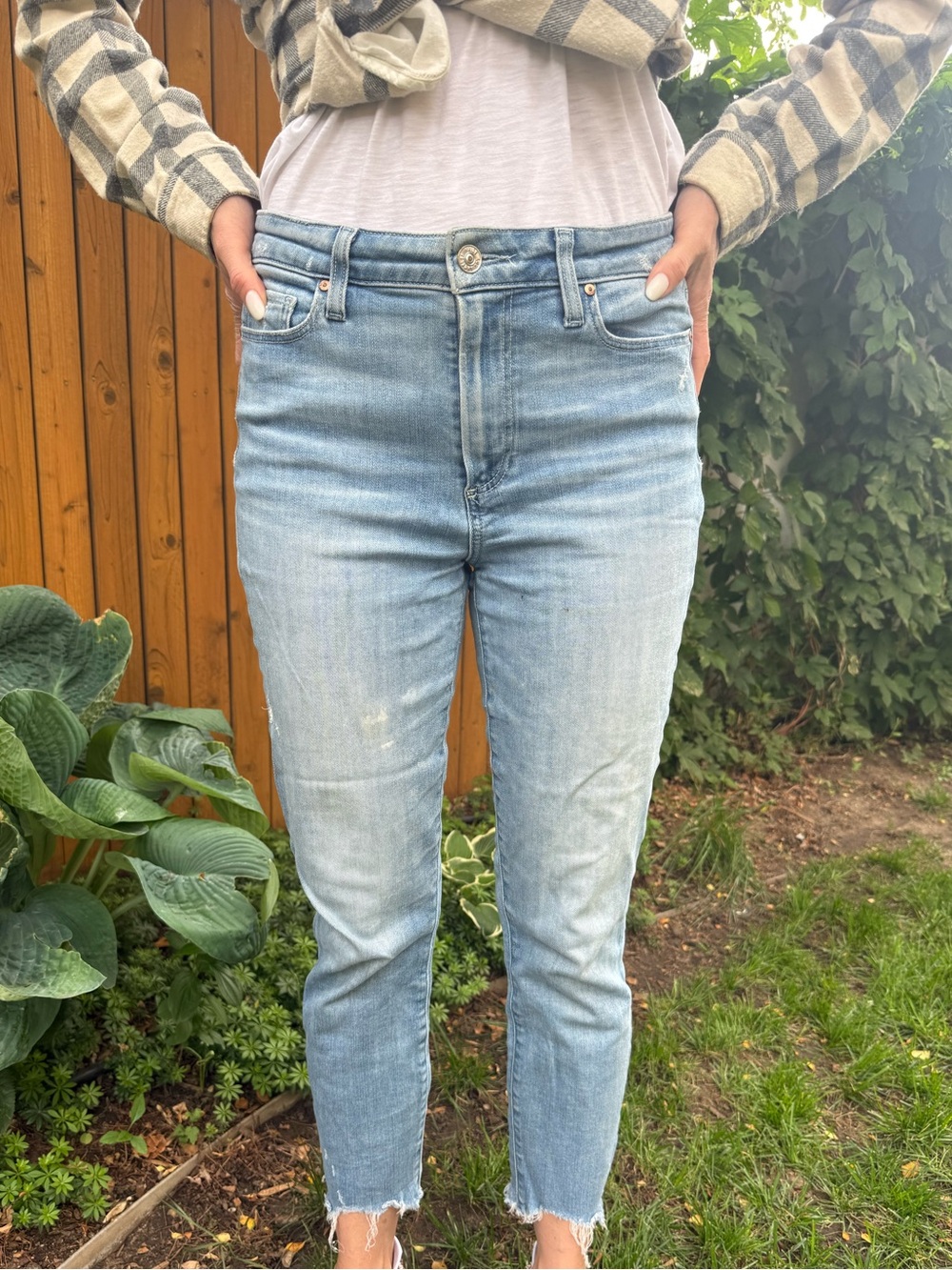 PAIGE Light Blue High-Rise Cropped Slim Jeans